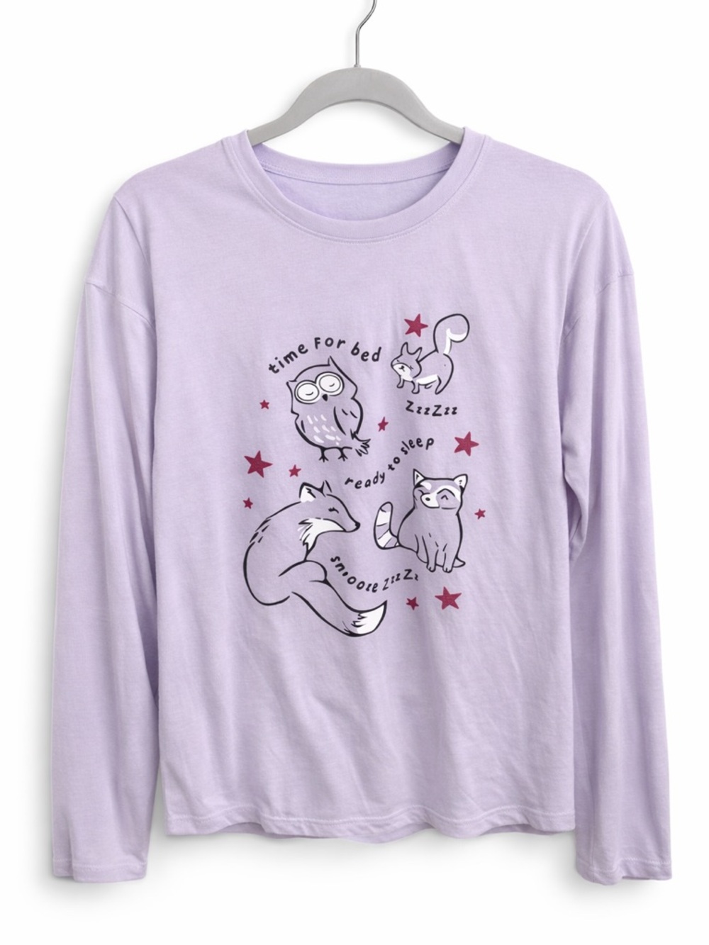 wonder nation Lavender Long Sleeve Kids Pajama Top with Sleepy Forest Animals